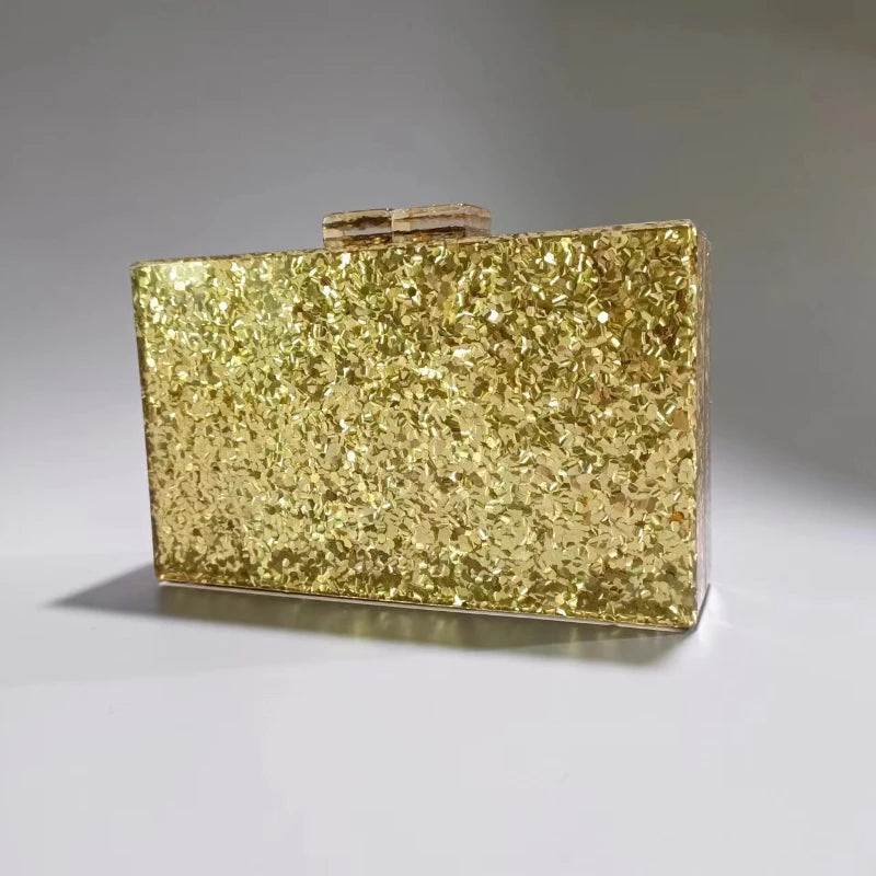 Gold & Silver Sequins Acrylic Evening Bag - One Shoulder Wedding Banquet Clutch