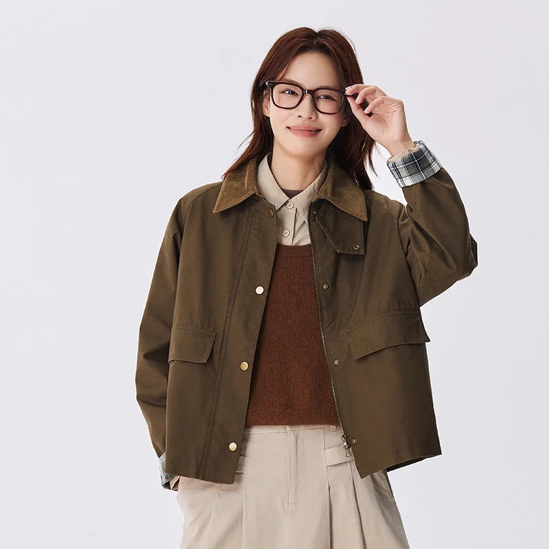 Women's Raglan Sleeve Patchwork Jacket - Loose Fit Retro Chic Autumn Coat