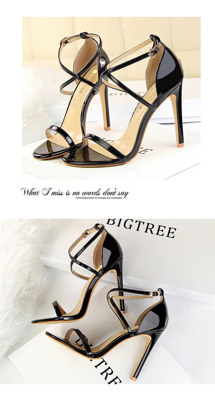 Women's Open Toe High Heels Patent Leather Heels Stiletto