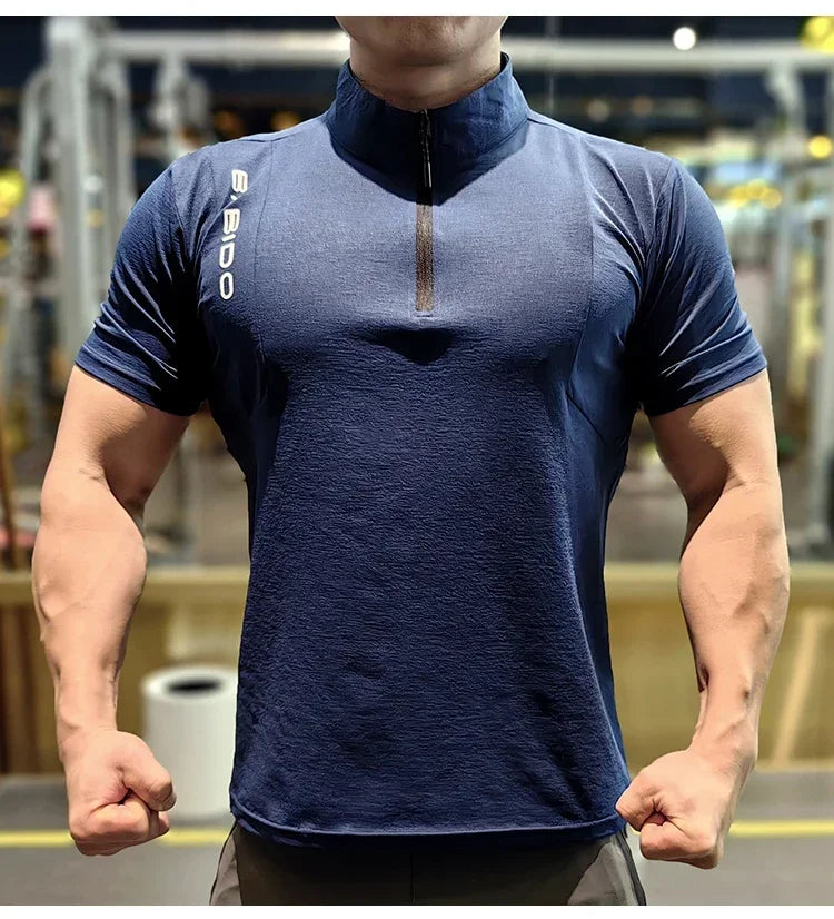 Men's Fitness Sport Clothing Bodybuilding Training Gym Running Short Sleeve Muscle Fit Top Quick Dry Rashguard T-Shirt