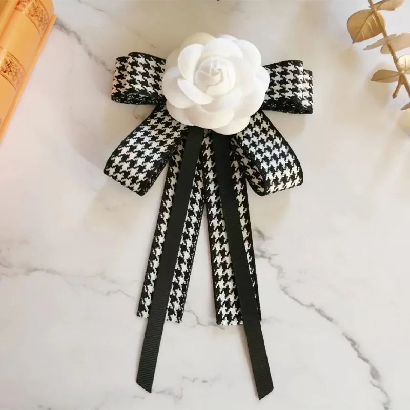 Fabric Camellia Flower Brooch - Ribbon Bow Tie Wedding Party Accessory