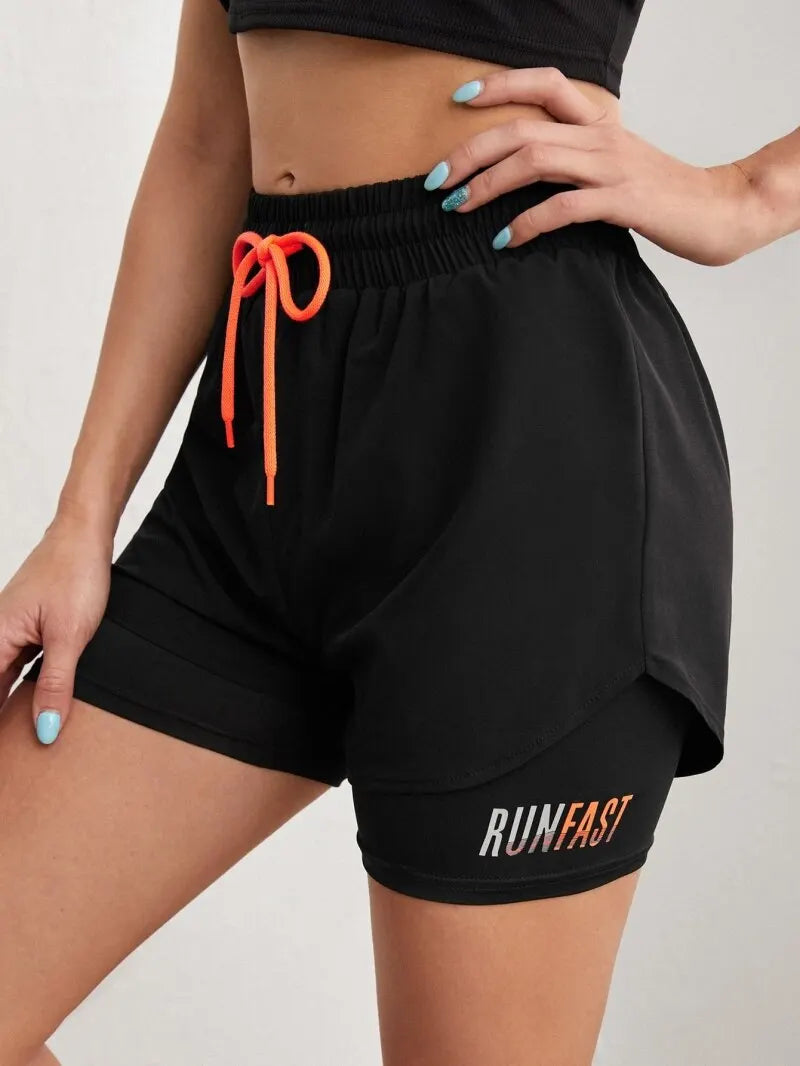 Women's High Rise Yoga Shorts With Elastic Proximity Control Running Two Pieces Shorts