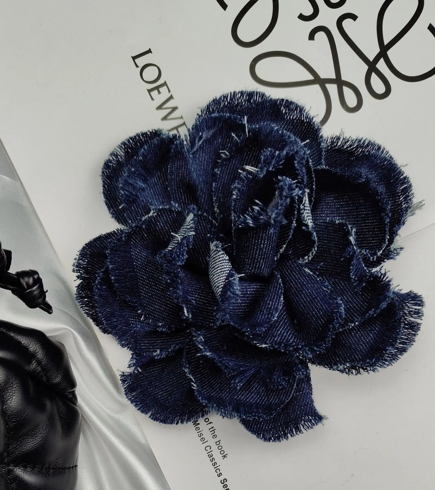 Handmade Denim Rose Flower Brooch - 15cm Fashion Corsage Lapel Pin