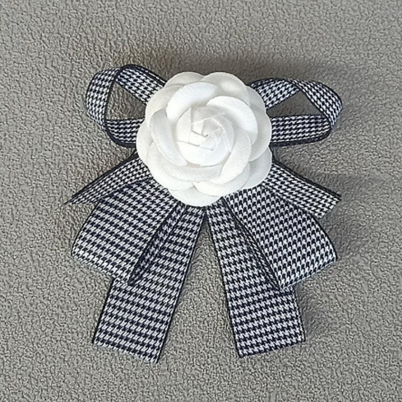 Fabric Camellia Flower Brooch - Ribbon Bow Tie Wedding Party Accessory