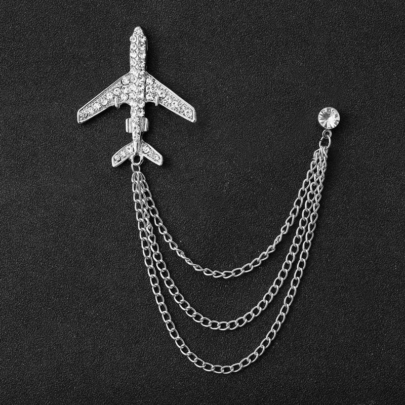 Rhinestone Eagle Brooch - Vintage Airplane Tassel Chain Lapel Pin