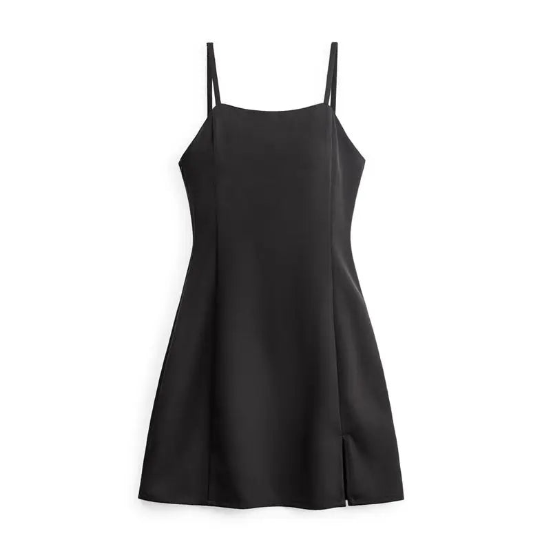 Women's Elegant Black Slip Dress - Backless Midi Summer Dress