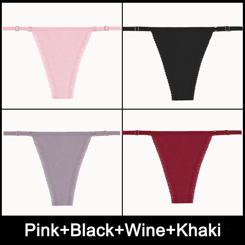 4PCS/Set  Adjustable Waist G-string Panties Cotton Women's Underwear Girl Female Pantys Bikini Lady Thongs Lingerie