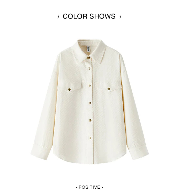 Women's Long Sleeve Diamond Pattern Cotton Shirt - Mid-Length Oversize Top