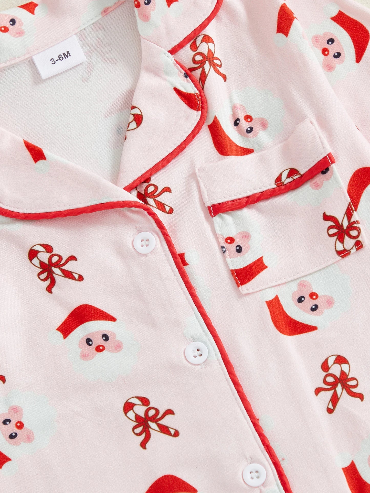 Lovely Baby Girls Christmas Pajama Jumpsuit - Santa Claus & Candy Cane Print (0-24M)