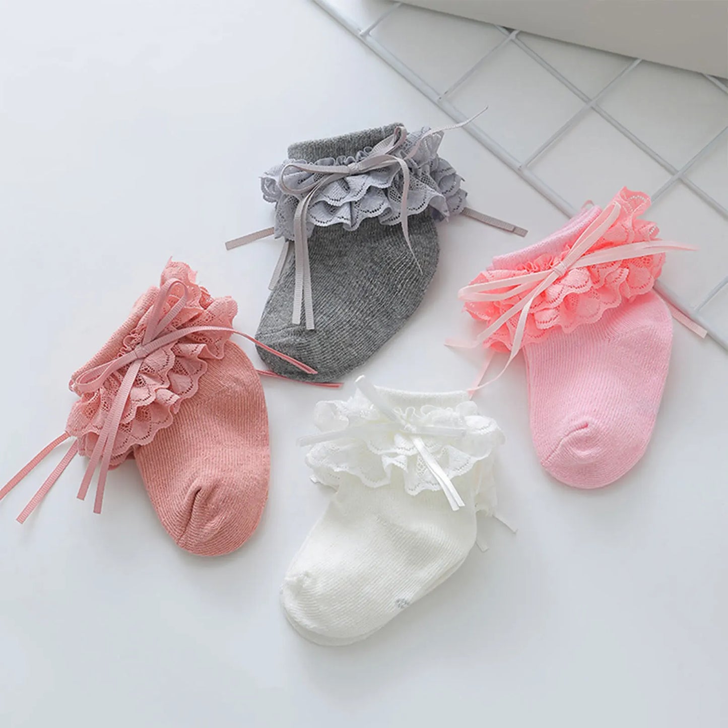 Infant Kids Baby Girls Socks Cute Baby Princess Dress Socks with Lace Bow