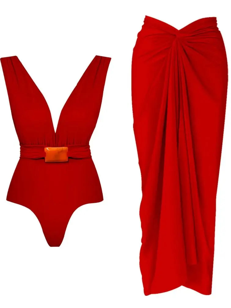 Women's Two Piece Set Skirt Set V Neck Cut Out Sleeveless Slimming Bustier Skirt Beach Skirt