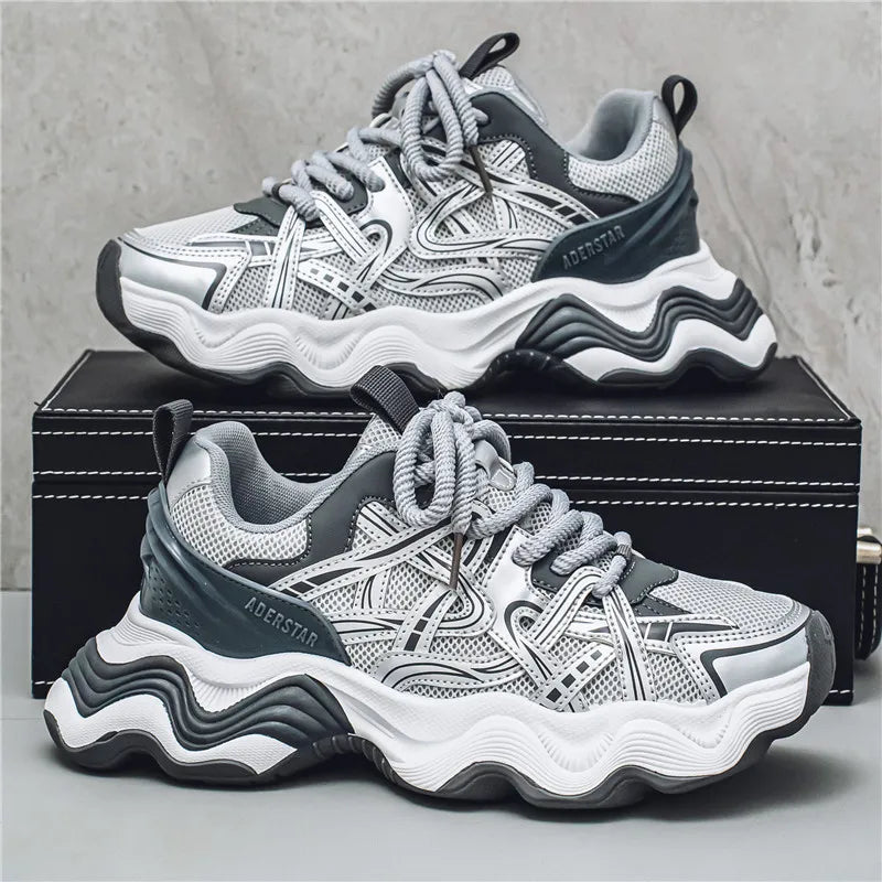 Men's Casual Platform Breathable Sports Shoes Lace Up Sneakers