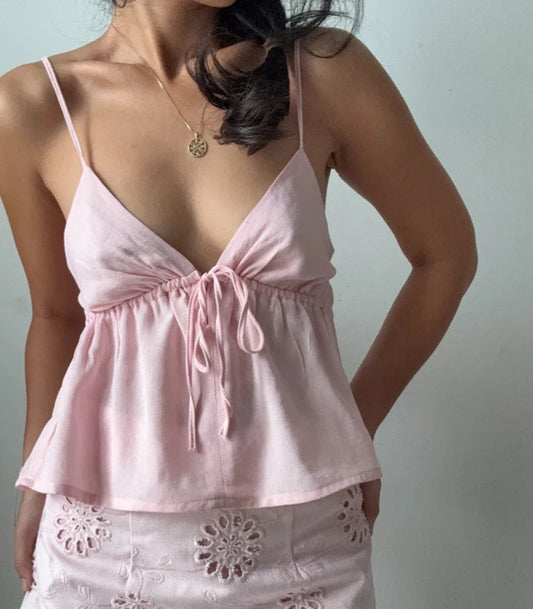 Y2K Camisole Crop Top - Backless Tie Front Top for Women