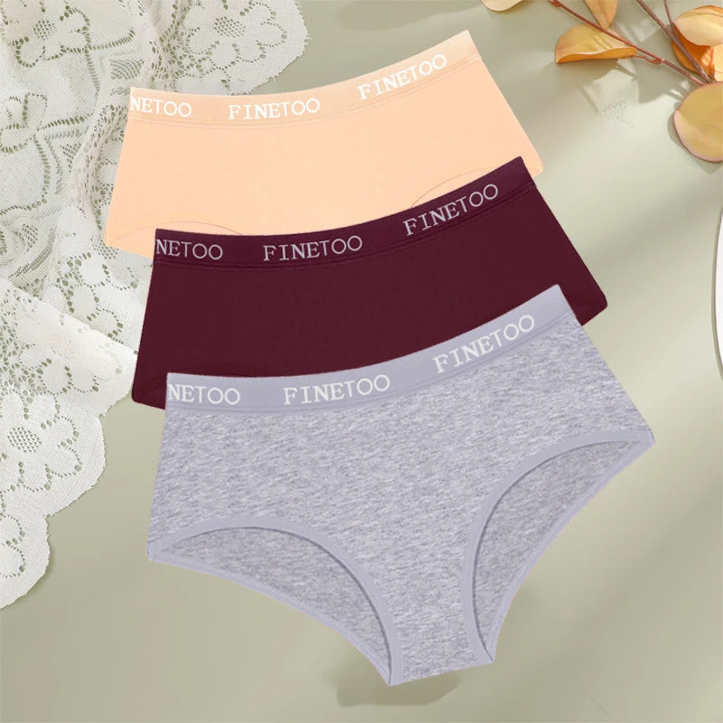 Women's 3Pcs Cotton Breathable Underwear Letter Belt Low Waist Briefs Stretch Comfortable Lingerie