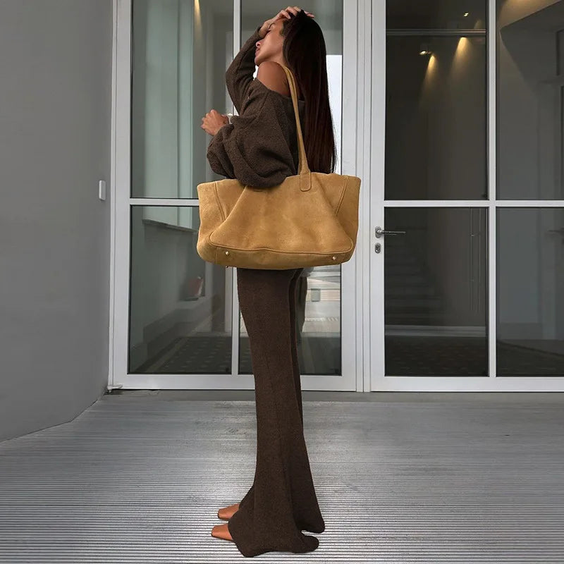 Women's Two Piece Set Asymmetrical Top and Flare Pant Matching Loungewear Set