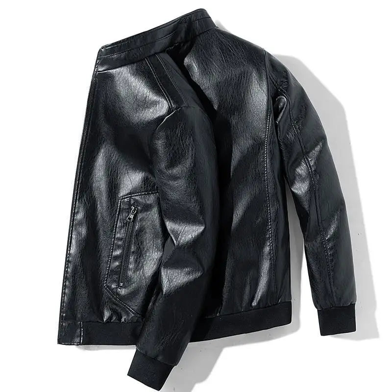 Men's Motorcycle Jacket - Stand Collar PU Leather Biker Coat