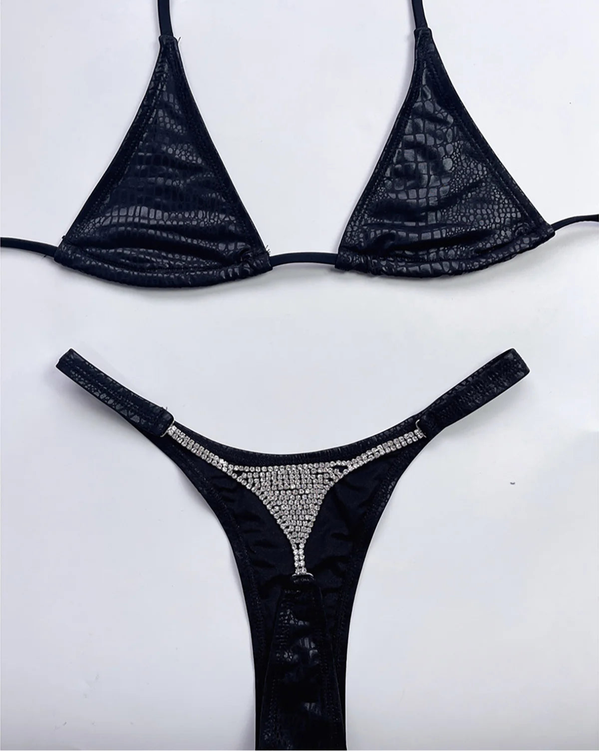 Women's Diamond Rhinestones Mini Thong Halter Bikini Swimsuit Swimwear Two-pieces Bikini Set