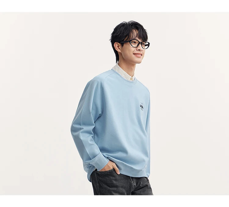 Heavyweight Round Neck Sweatshirt - Premium Solid Color Pullover for Daily Wear