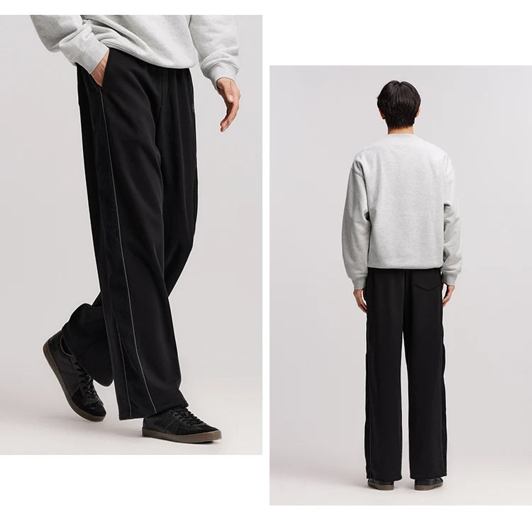 Men's Winter Knit Trousers - Loose Straight Leg Couple Casual Pants Black