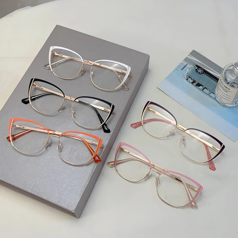 Trendy Retro Cat Eye Glasses - Women's Korean Style Semi-Rimless Pink Eyewear