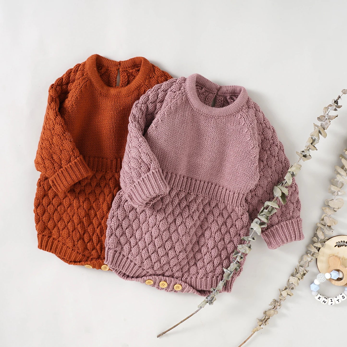 Baby Sweater Romper - Solid Knitted Long Sleeve Warm Jumpsuit
