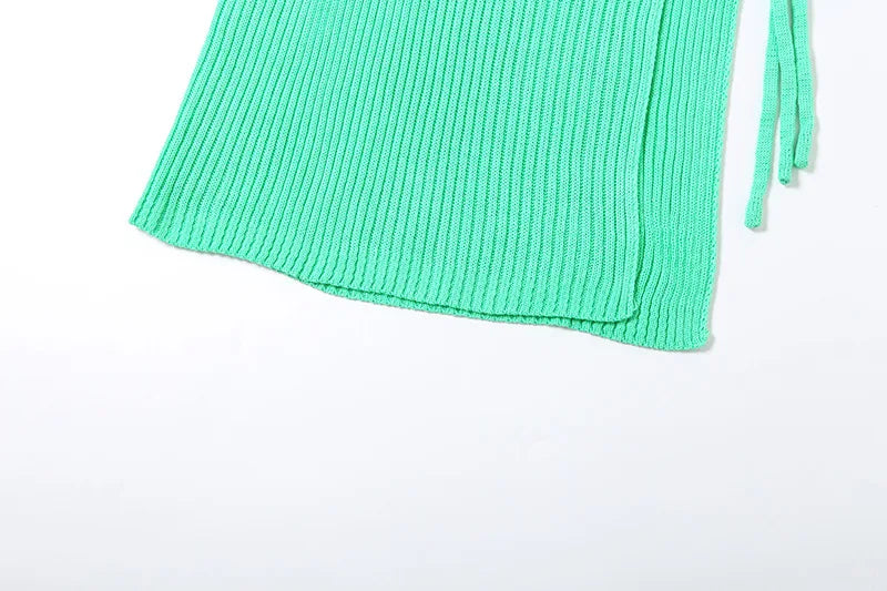 Women's Green Knitted Cut-Out Maxi Dress - Backless Summer Beach Dress