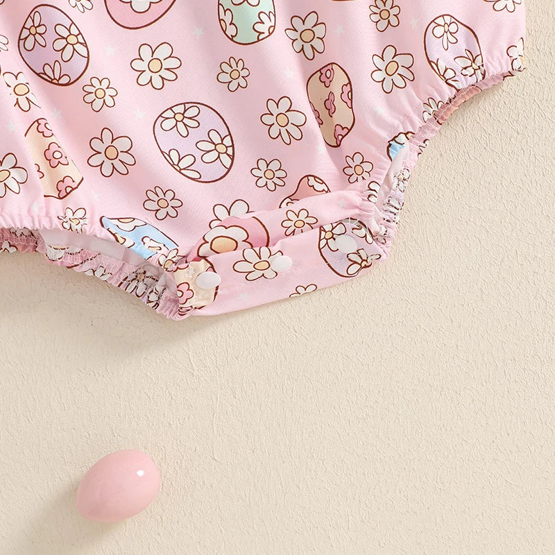 Lovely Baby Easter Romper - Short Sleeve Rabbit Print Bodysuit (0-18M)