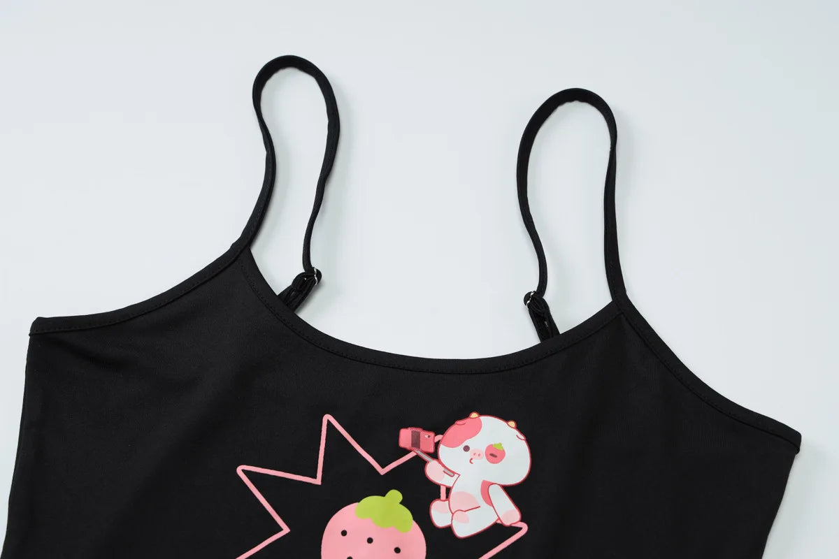 Women's Y2K Letter Print Summer Camisole Top Slim Fit Backless Basic Cropped Tank Top
