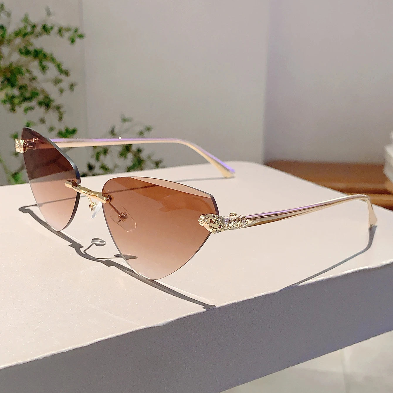 Women's Retro Metal Rimless Triangle Sunglasses
