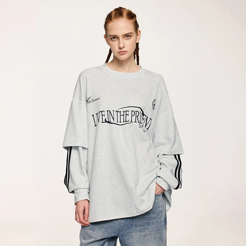 Unisex Retro Double Layer Streetwear Hip Hop Oversized Long Sleeve Sportswear T-Shirt