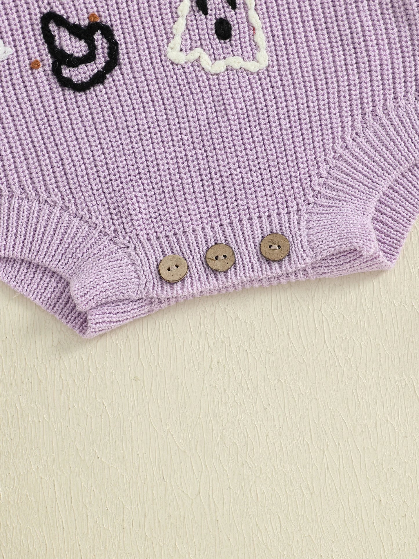 Newborn Baby Halloween Sweater Romper - Ghost Letter Embroidered Long Sleeve Jumpsuit