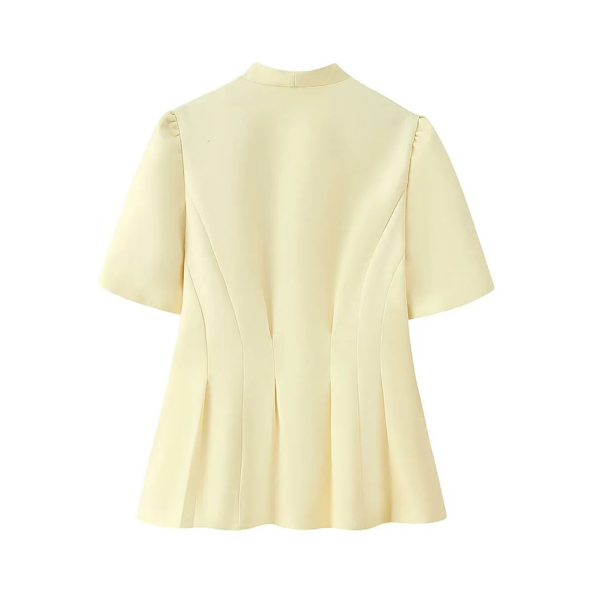 Women's Floral V-Neck Suit Jacket - Waist Cinching Short Sleeve Blazer with Handmade Details