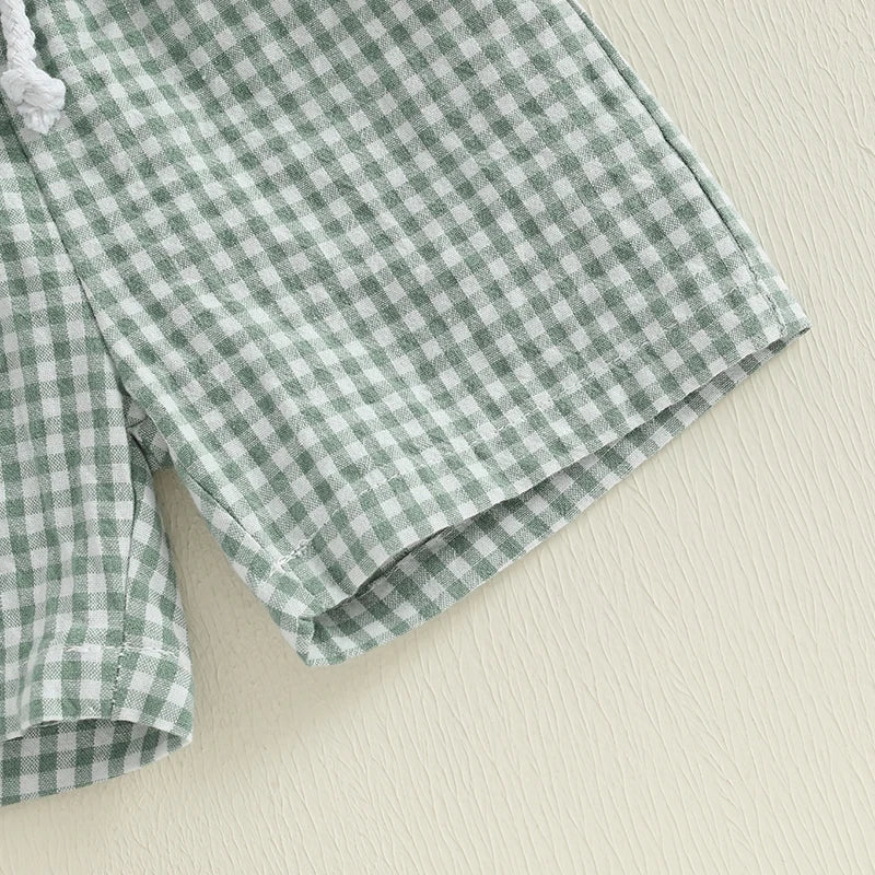 Dinosaur Embroidered T-Shirt & Plaid Shorts Set - Toddler Boys (0-4Y)