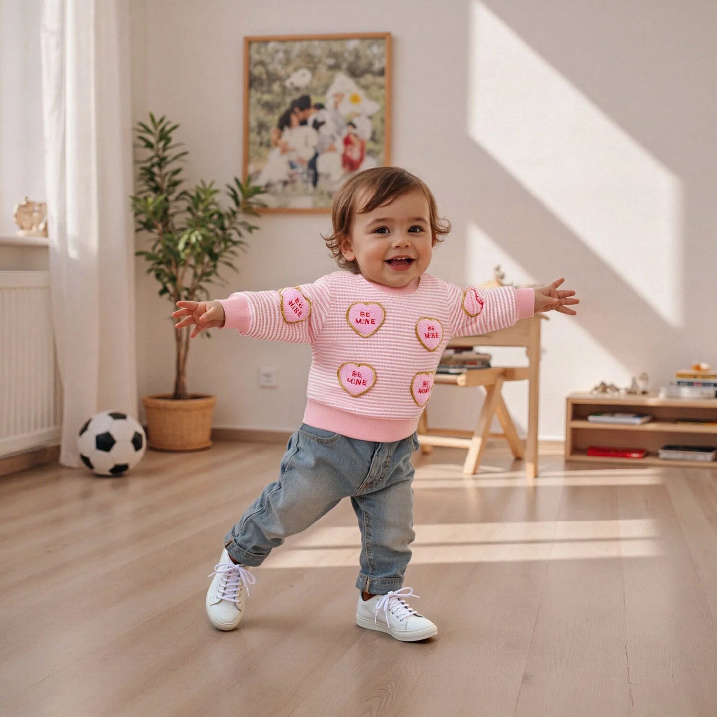 Toddler Girls Valentine's Day Sweatshirt with Heart Embroidery (0-4Y)