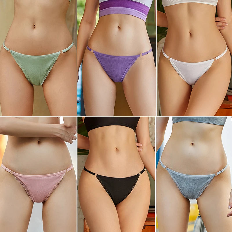 4PCS/Set  Adjustable Waist G-string Panties Cotton Women's Underwear Girl Female Pantys Bikini Lady Thongs Lingerie