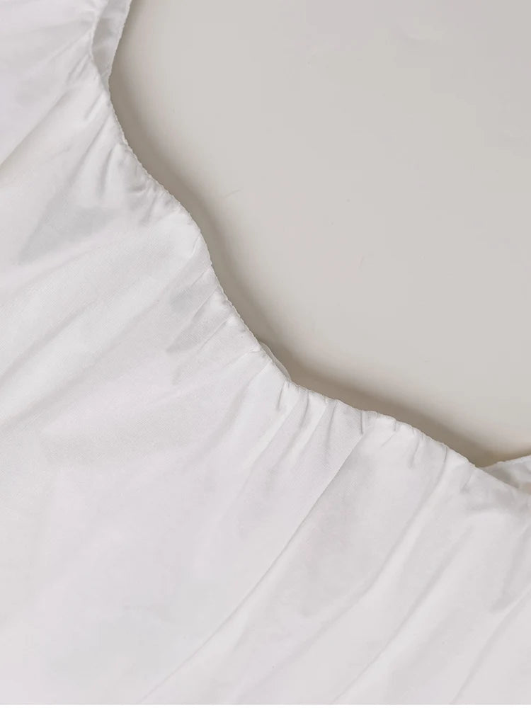 White Ruffle Slim Short Sleeve Square Collar Backless Lace-up Top