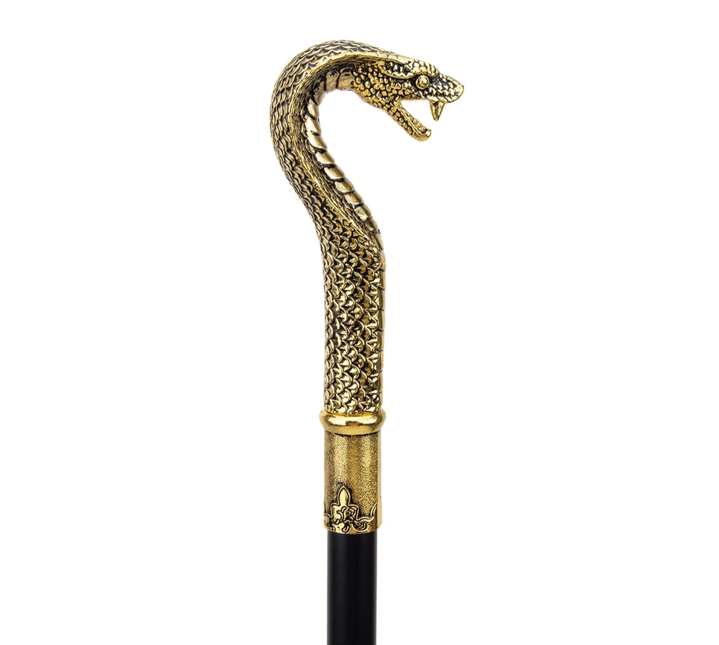 Luxury Snake Handle Walking Stick 93cm - Elegant Gold Black Decorative Cane