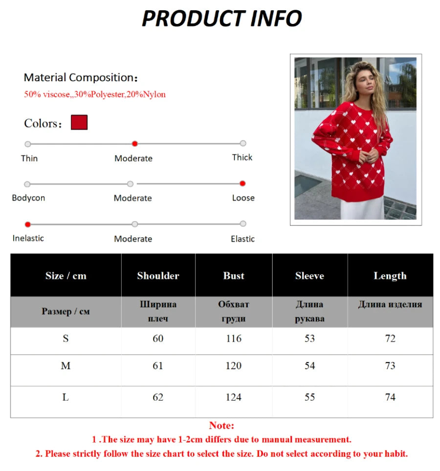 Women's Love Heart Printed Round-neck Pullover Sweater