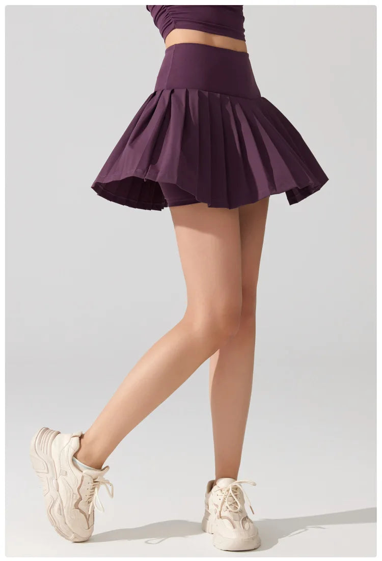 Women's 2-in-1 Tennis Skirt - Pleated Quick Dry Sports Skirt with Pockets