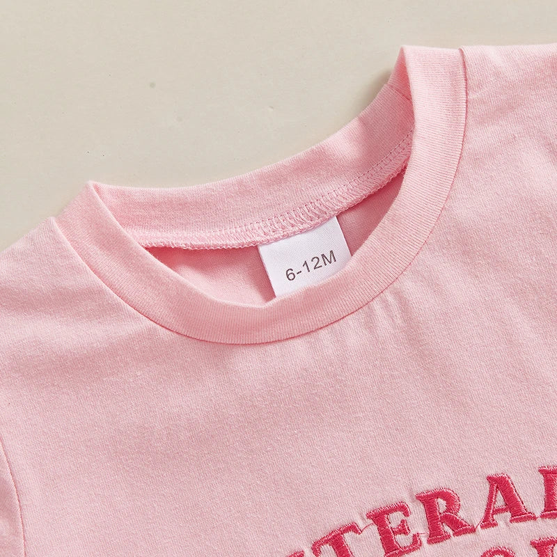 0-4Y Kids Girls Summer Clothes Sets 2pcs Outfits Short Sleeve Letter Bow Embroidery T Shirts Plaid Shorts Sets