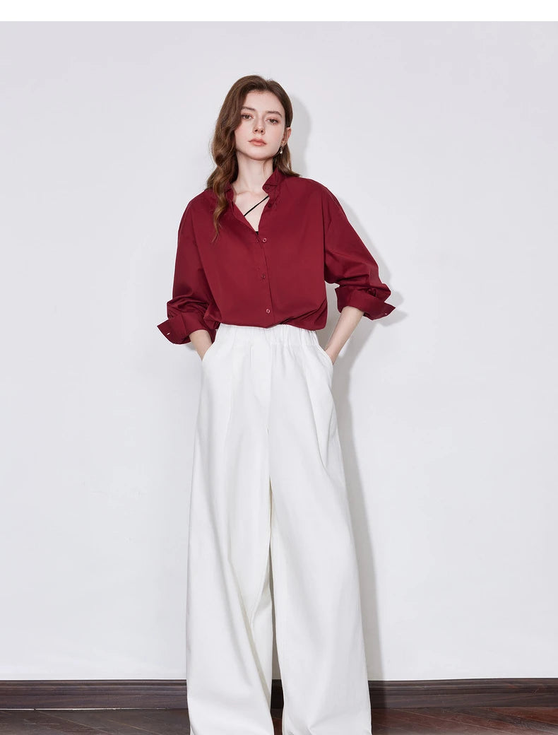 Women's Blouse Stand Collar Single Breasted Button  Shirt