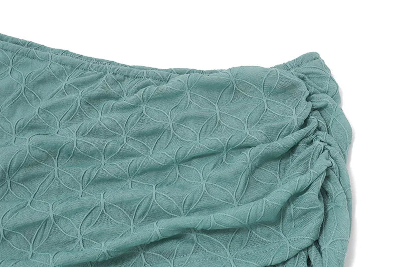 Women's Elegant Textured Asymmetrical Long Sleeve Top - Ruched Cropped