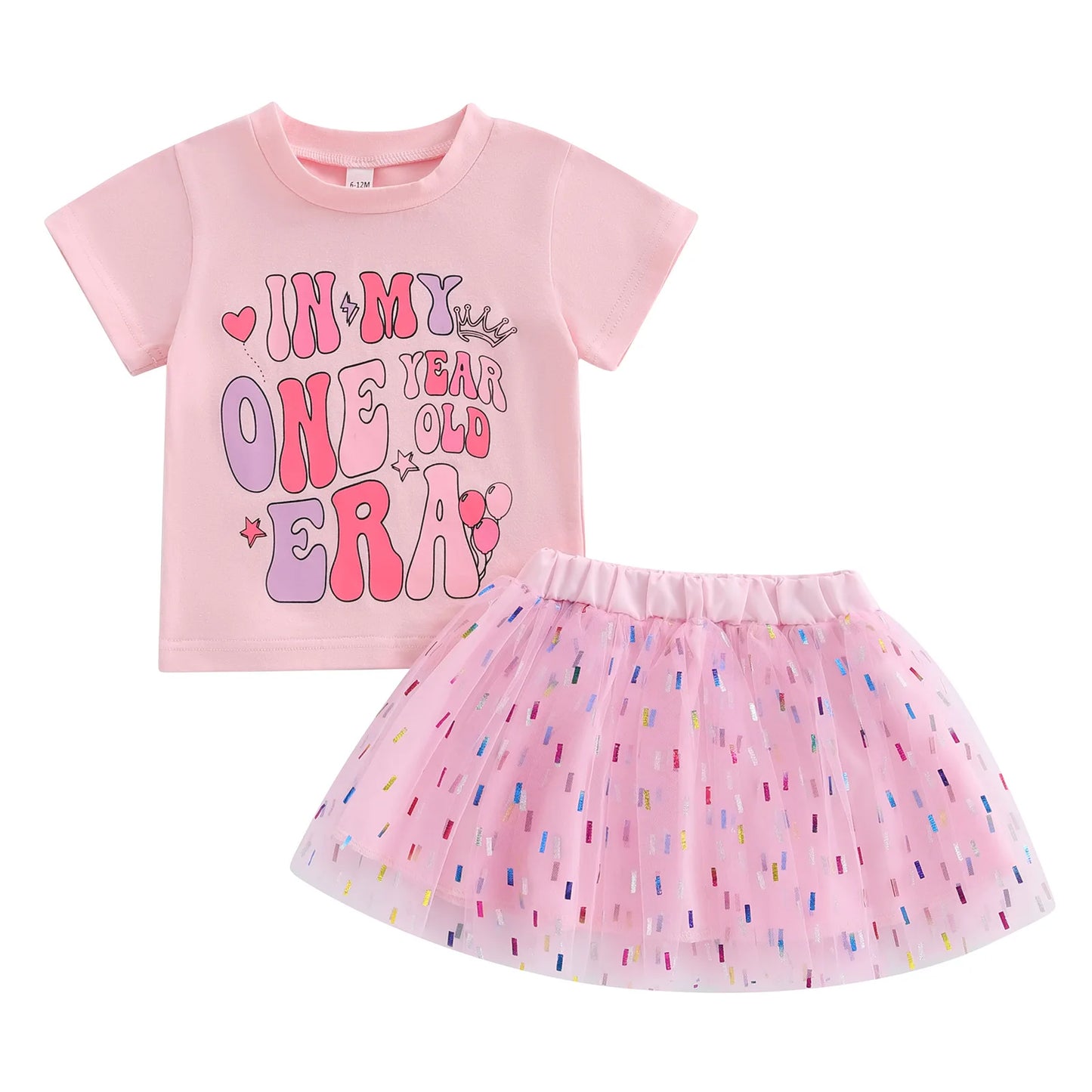 Baby Girls Birthday Clothes Sets 0-18M Short Sleeve Crown Letter Print Tops + Lace Tutu Skirt
