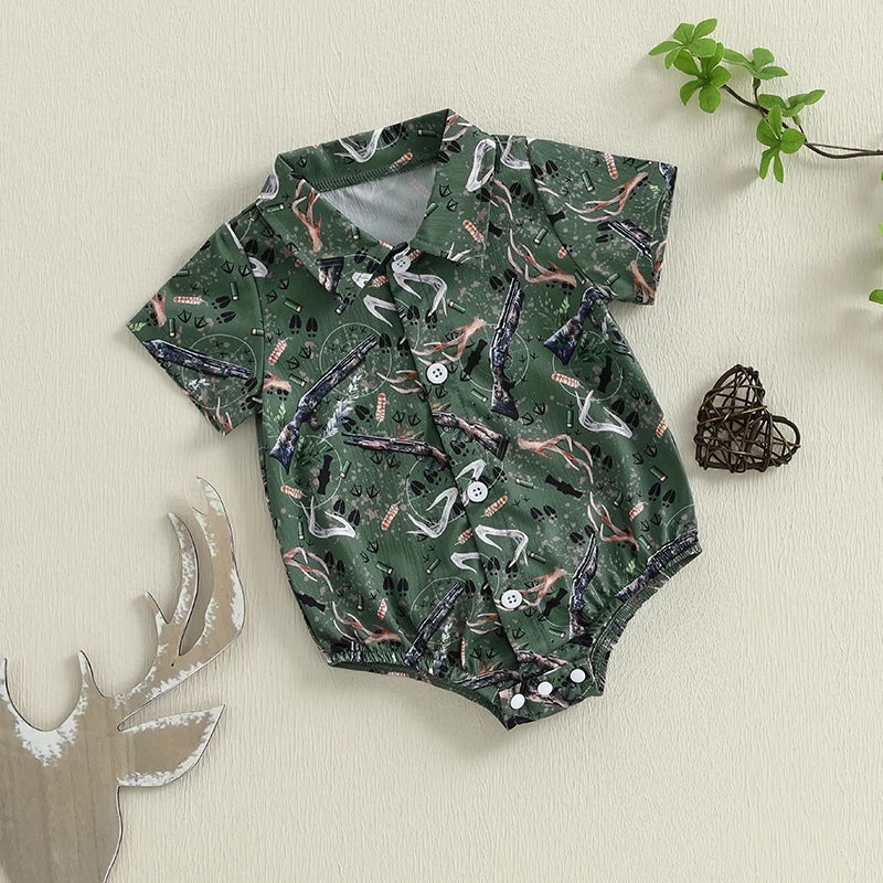 Baby Boys Gentleman Western Romper - Cartoon Print Button-up Bodysuit (0-18M)