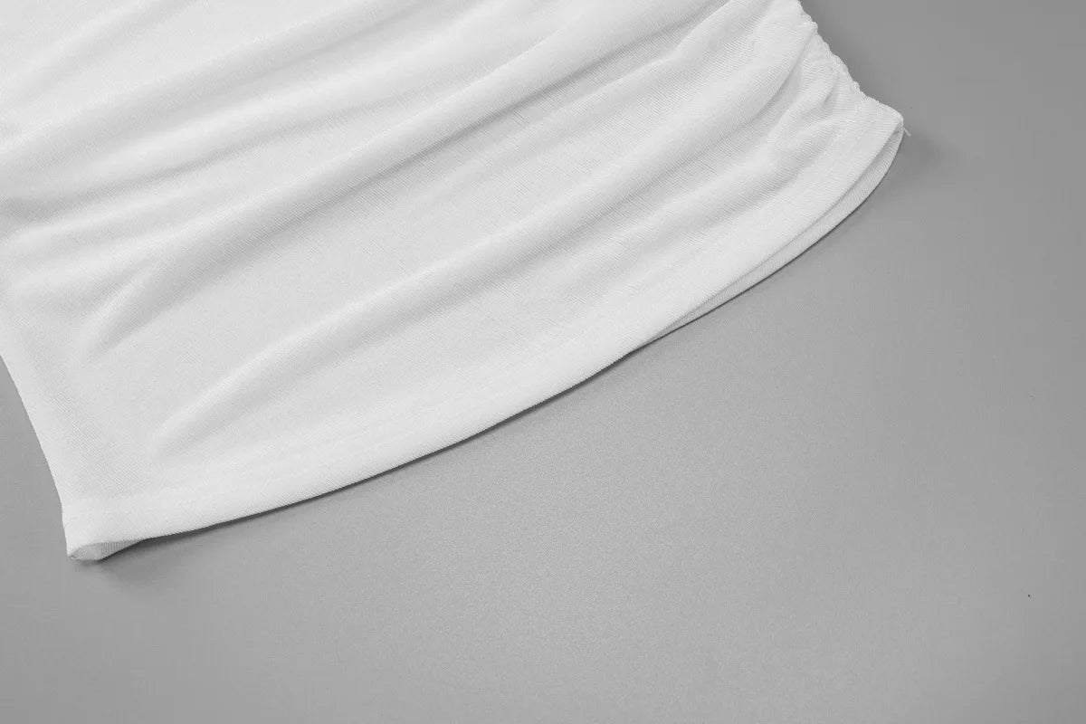 Women's Ruched Asymmetrical Tops Casual Outfits Solid Cropped Top Basic Summer T-shirt
