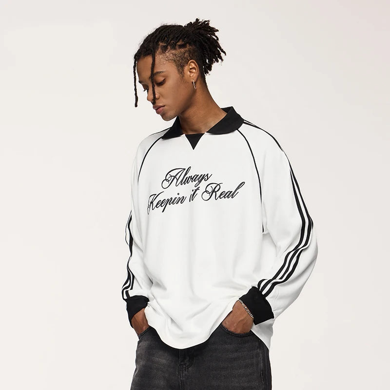 Unisex Streetwear POLO Trendy Oversized Colourblock Long-sleeved T-Shirt
