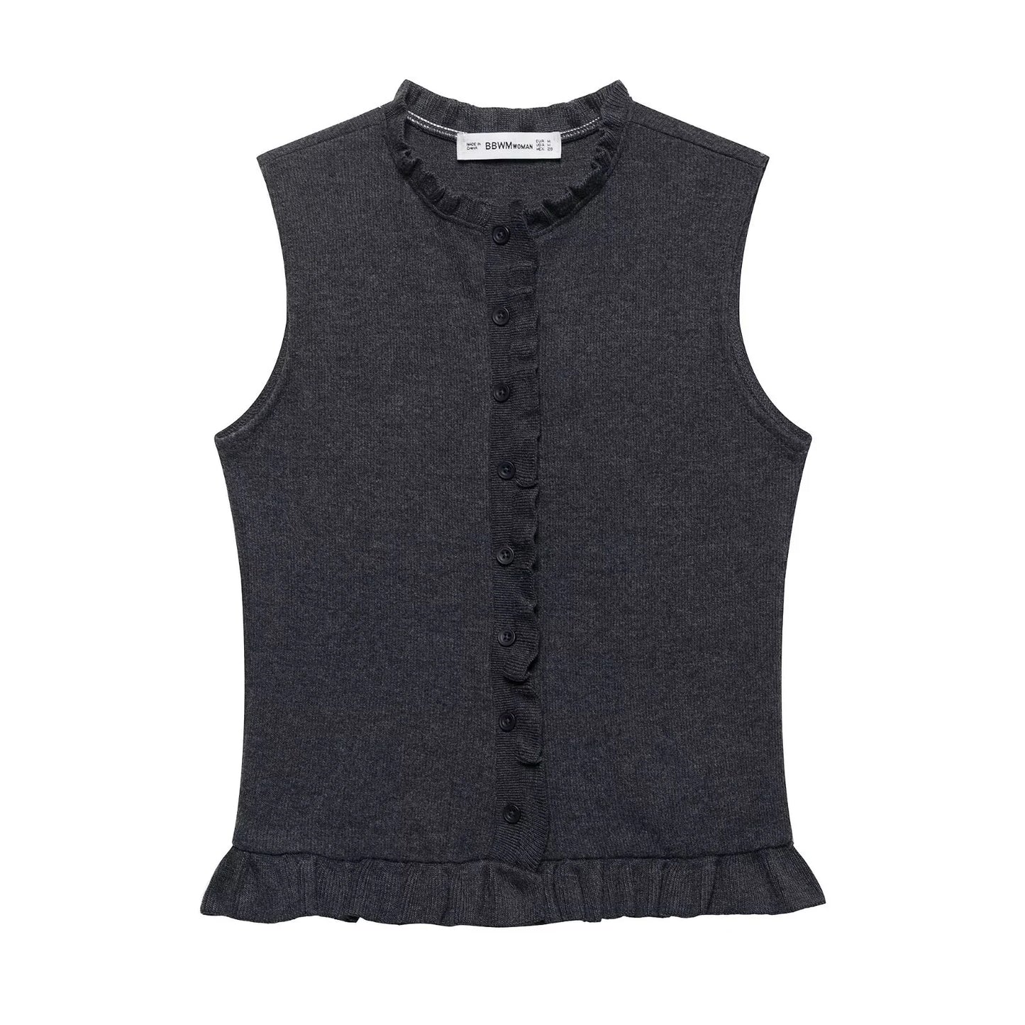 Women's Summer Knitted Top - Sweet Stacked Decoration Round Neck Sleeveless