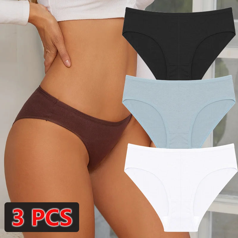 3-Pack Cotton Low-Waist Briefs for Women - Comfortable Breathable Underwear
