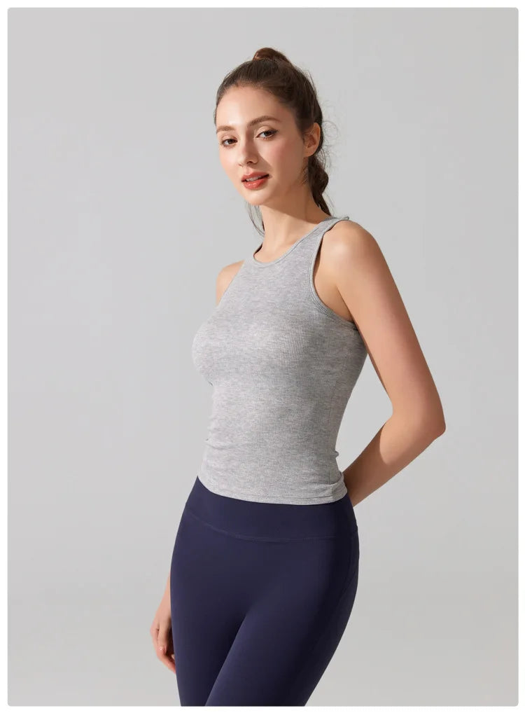 Women's Sleeveless Yoga Top with Built-in Chest Pads - Quick Dry Athletic Vest