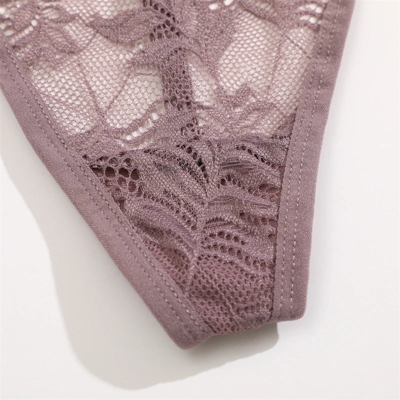 Floral Lace Thong Underwear - Low Waist Transparent Briefs for Women